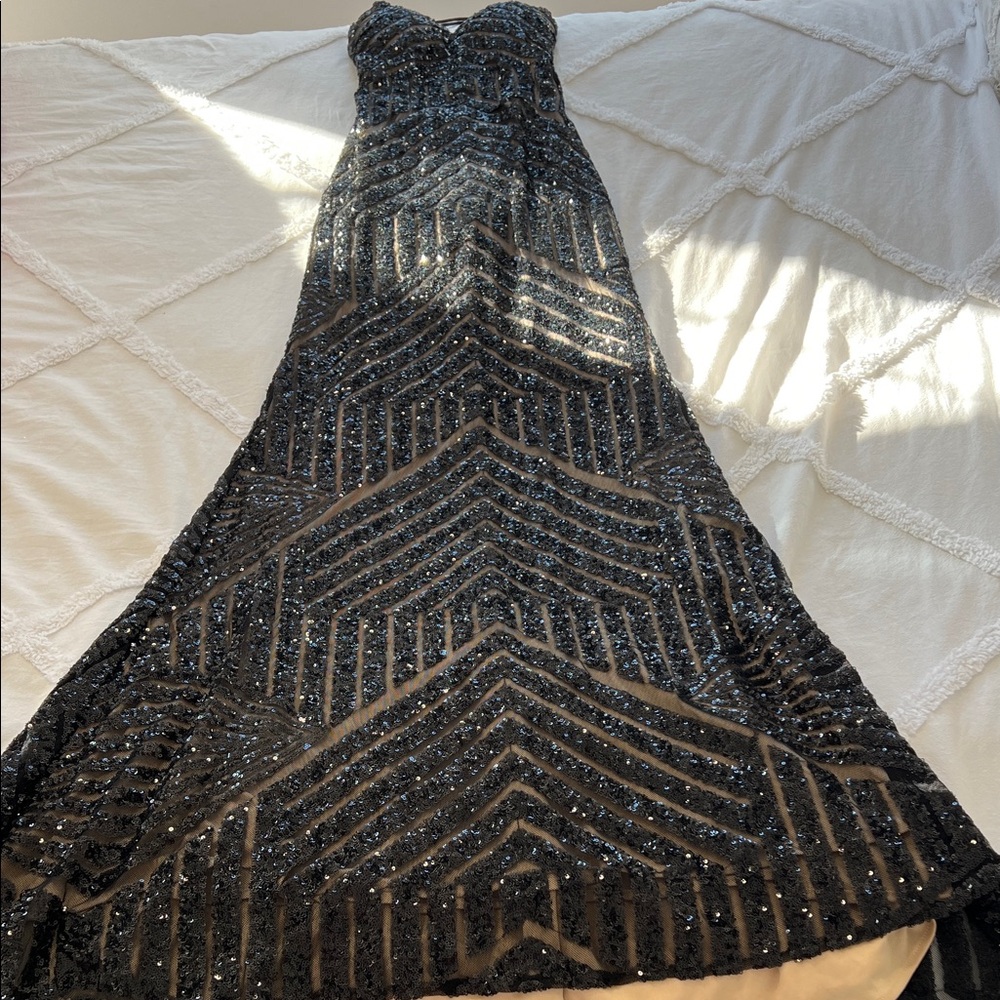 Elegant Black Sequin Prom Gown- NEW